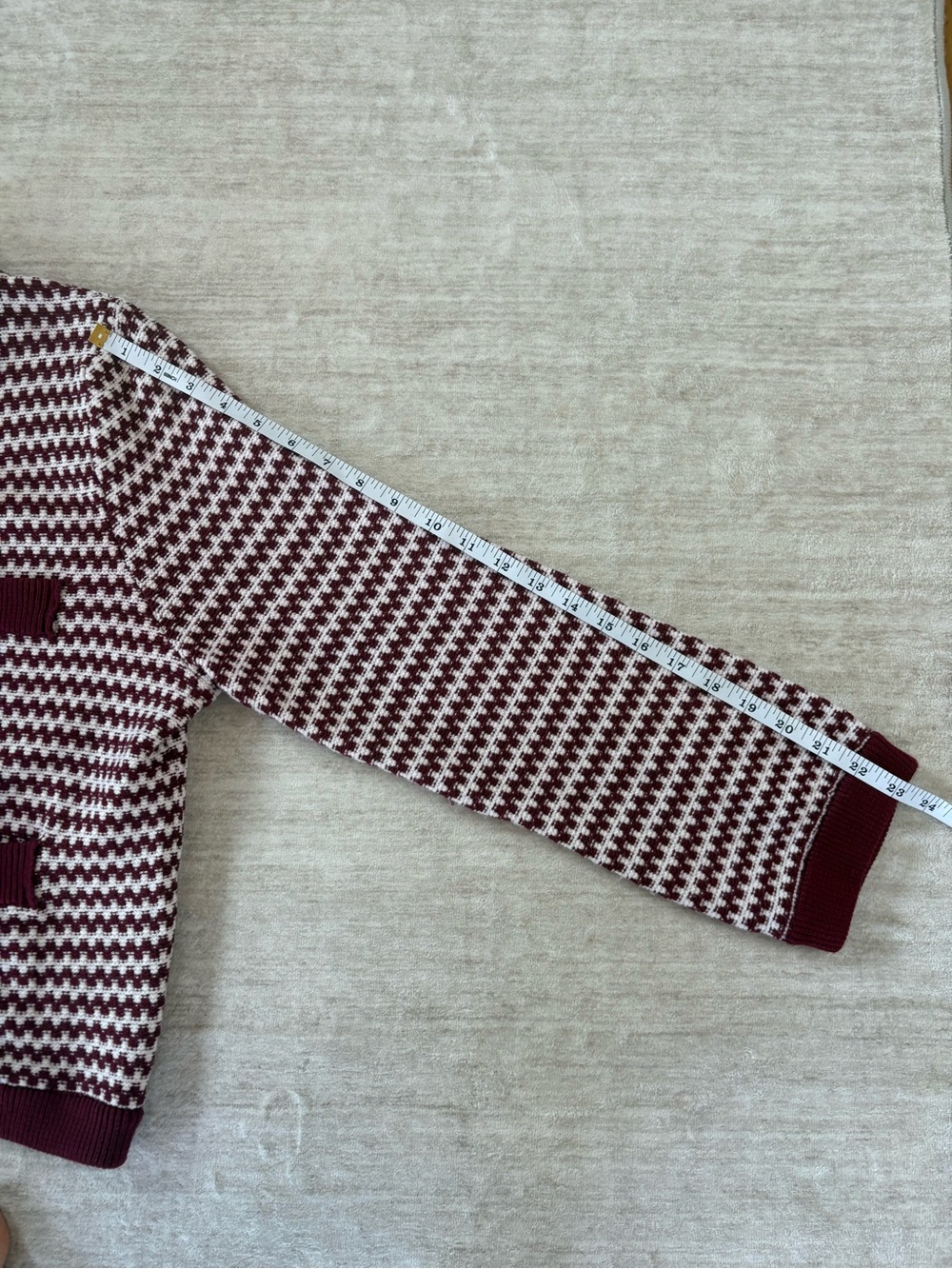 Free Assembly Woven Houndstooth Burgundy & White Cardigan Sweater S: Large - Picture 12 of 16